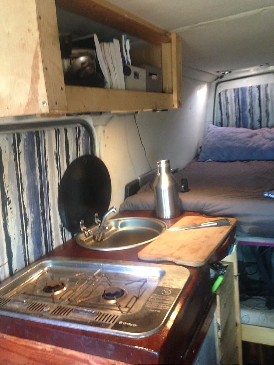 Van kitchen build - refrigerator, stove, sink
